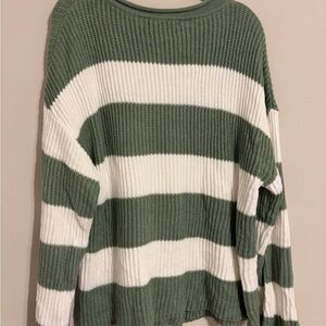 Striped Green and White Women's Sweater